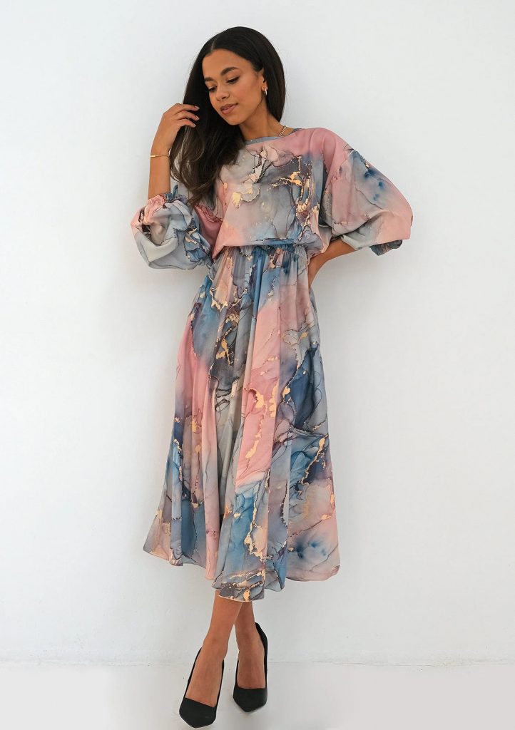 Elvire - Satynowa sukienka midi Pink Marble