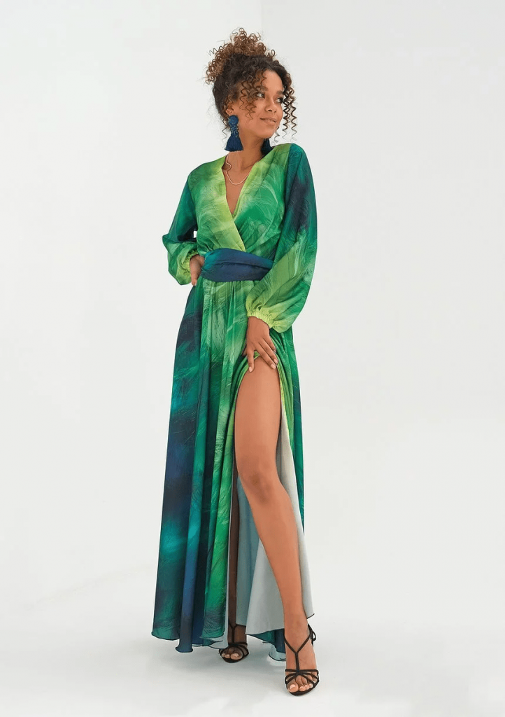 Salome - Kopertowa sukienka maxi Ombre Green